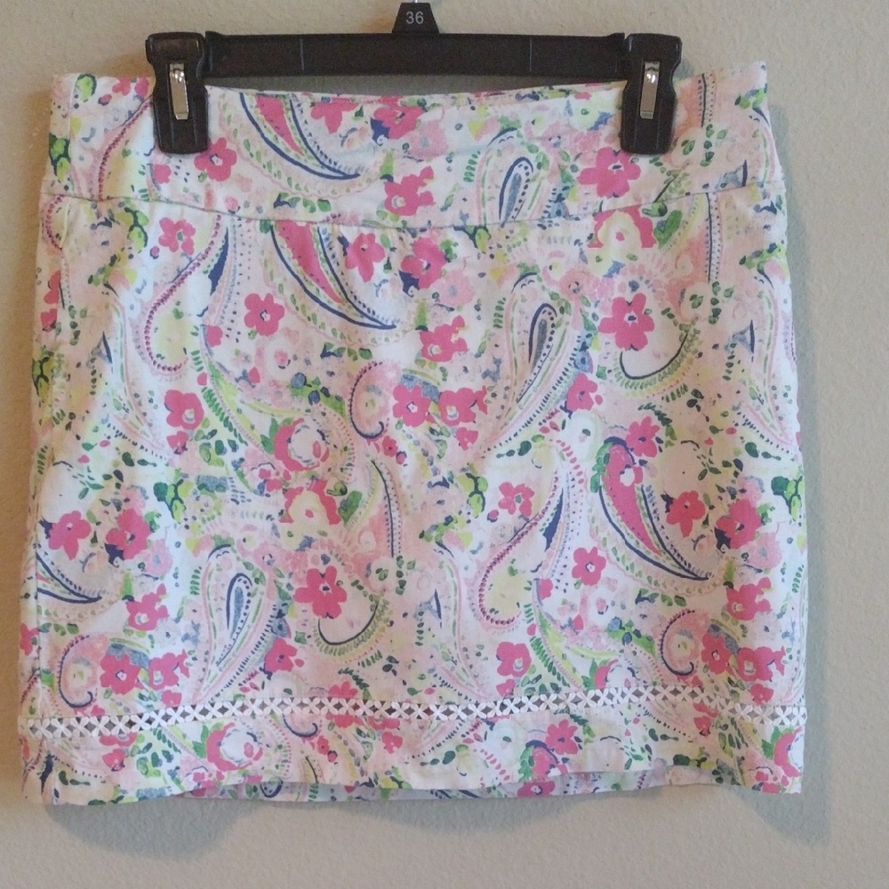 Crown & Ivy Pink and Green Paisley Mini Skort